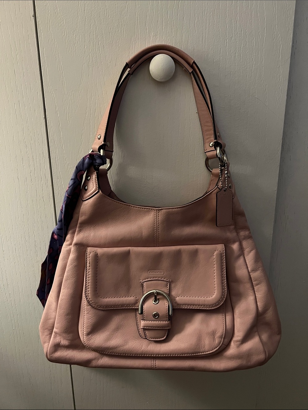 Coach Leather Shoulder Bag in Dusty Rose with Scarf Accent. VINTAGE
